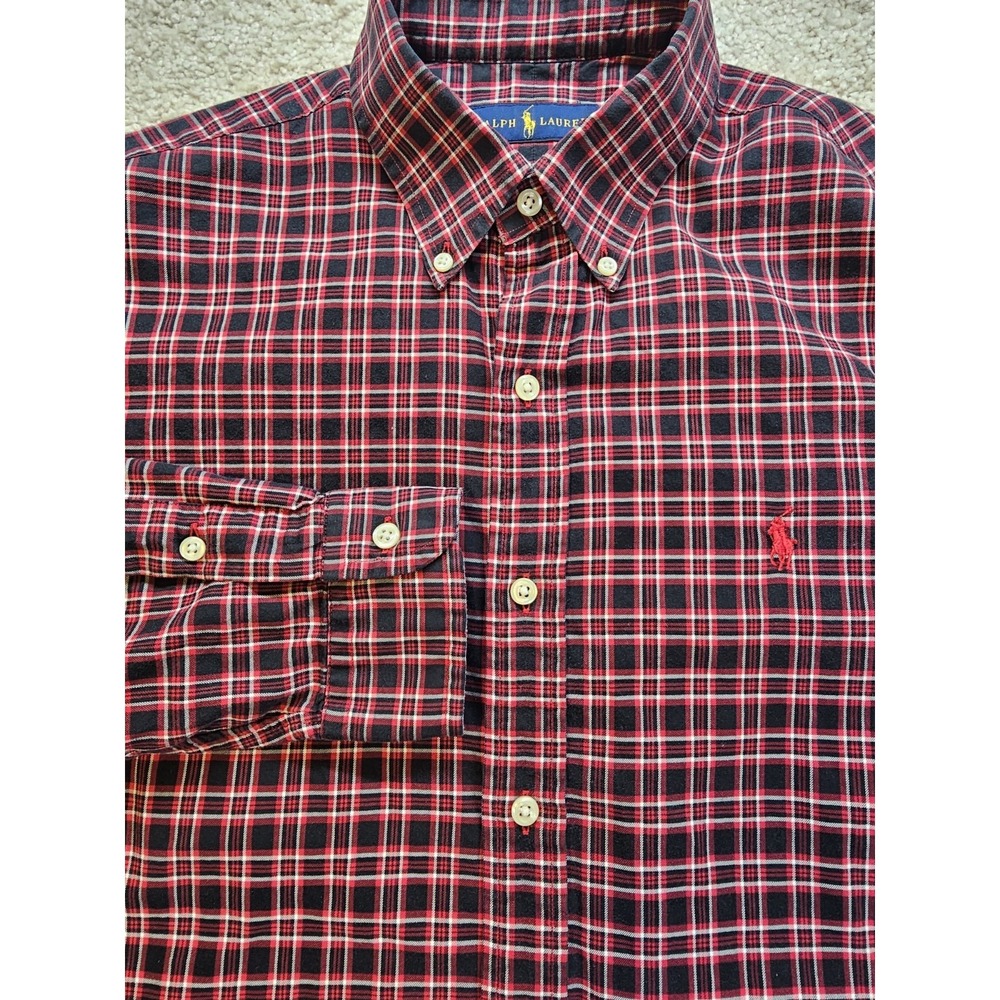 Polo Ralph Lauren Red Plaid Button Down Shirt Men's Medium 100% Cotton Classic - Picture 1 of 11